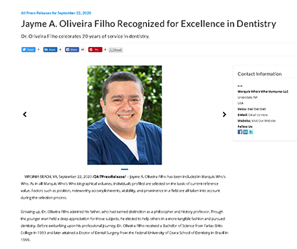 Jayme Oliveira Filho Press Release