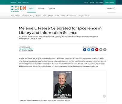 Melanie Freese 2021 Press Release