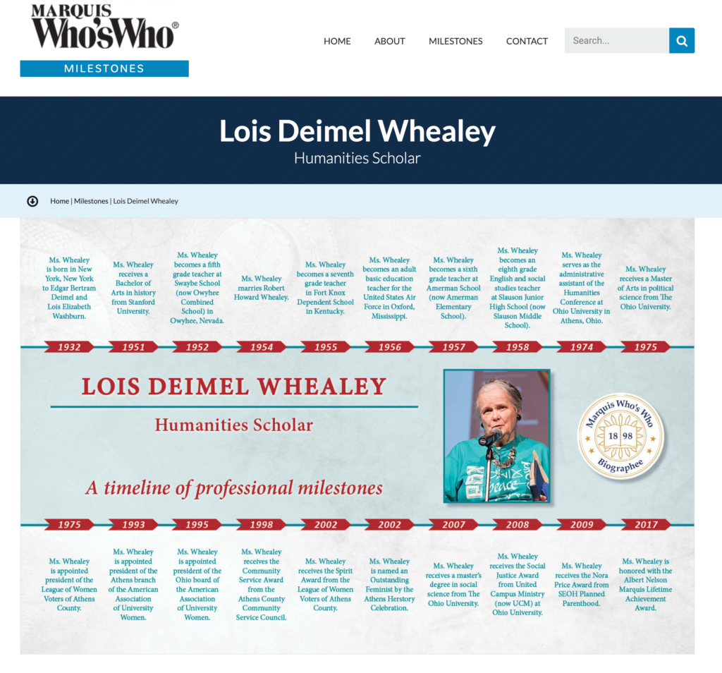 Lois Whealey Milestones
