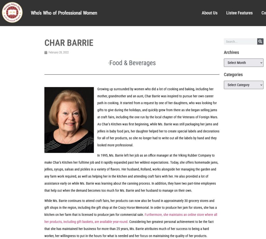 Charlene Barrie Professional Women Screenshot