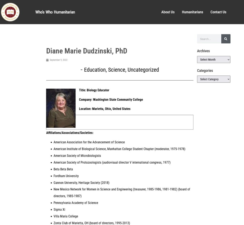 Diane Dudzinski Humanitarian Screenshot