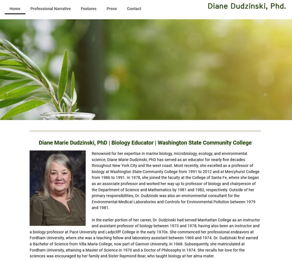 Diane Dudzinski Website Screenshot