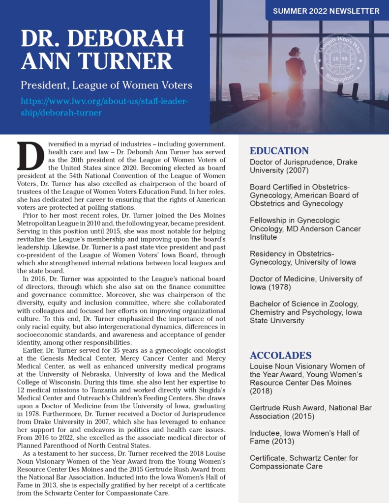 Deborah Turner Newsletter Summer 2022