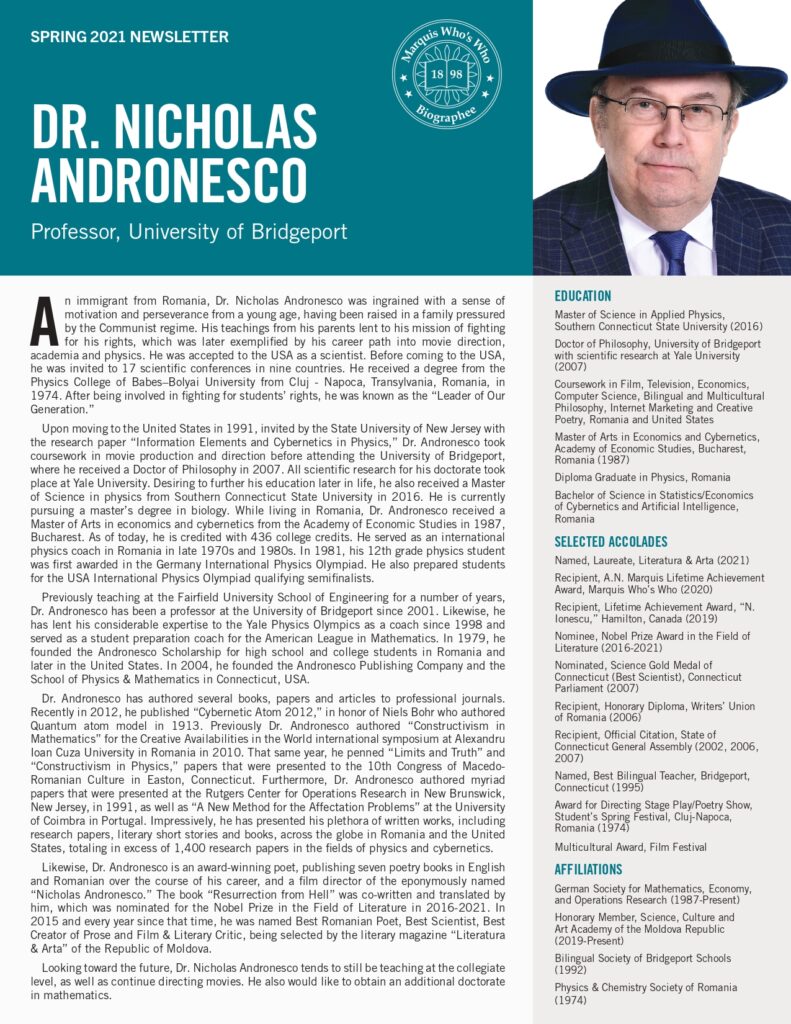 Nicholas Andronesco Newsletter
