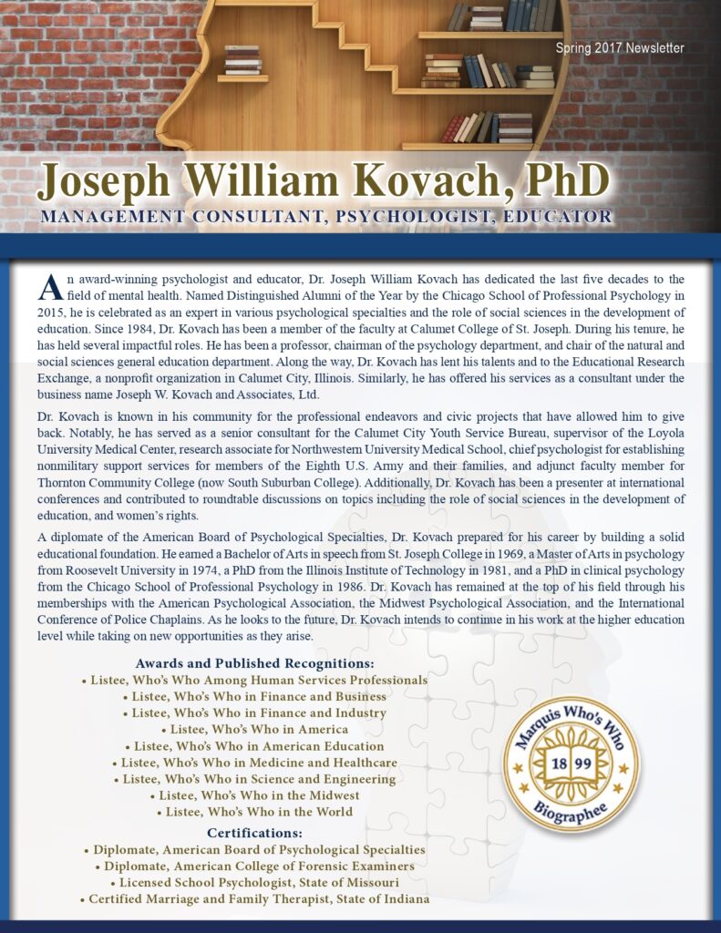 Joseph Kovach Newsletter 2017