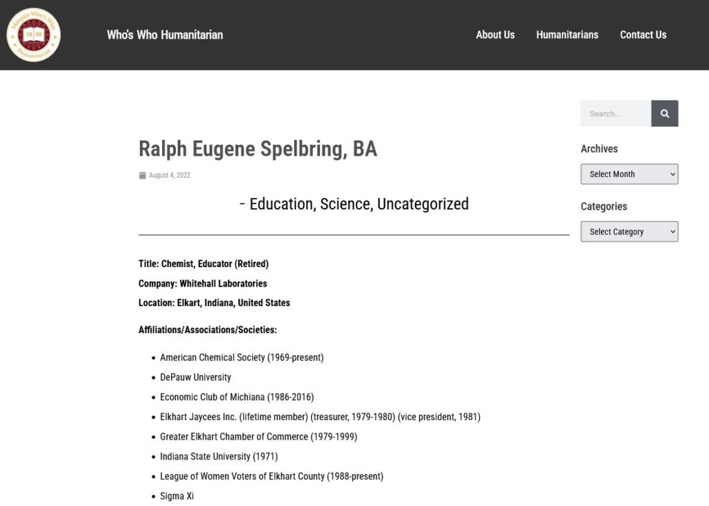 Ralph Spelbring Humanitarian Screenshot