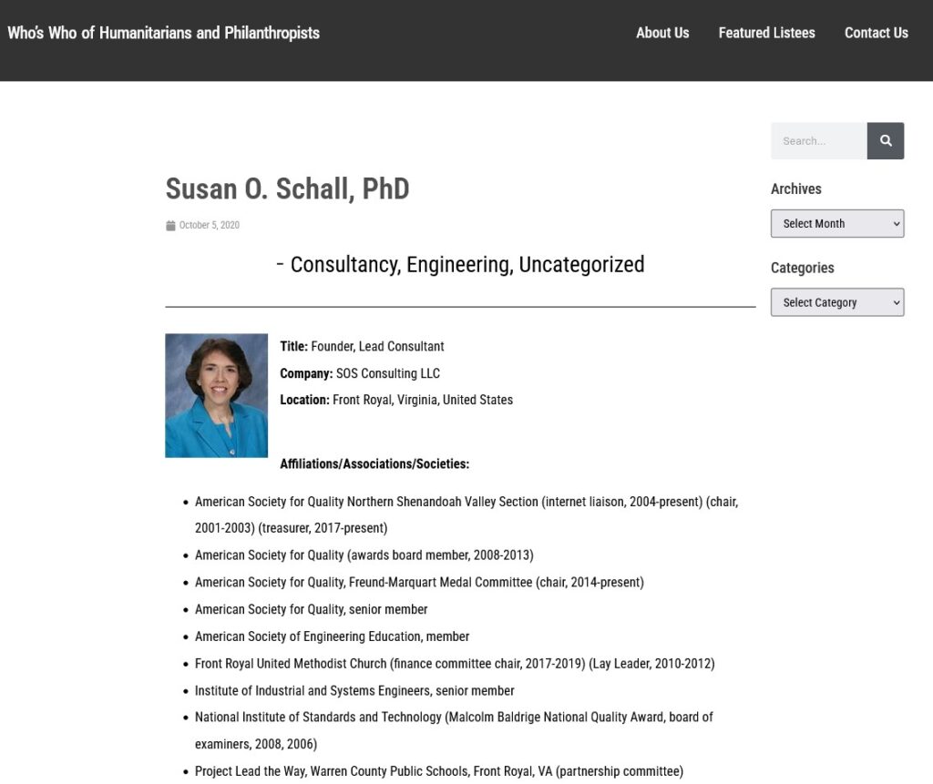 Susan Schall Humanitarian Screenshot