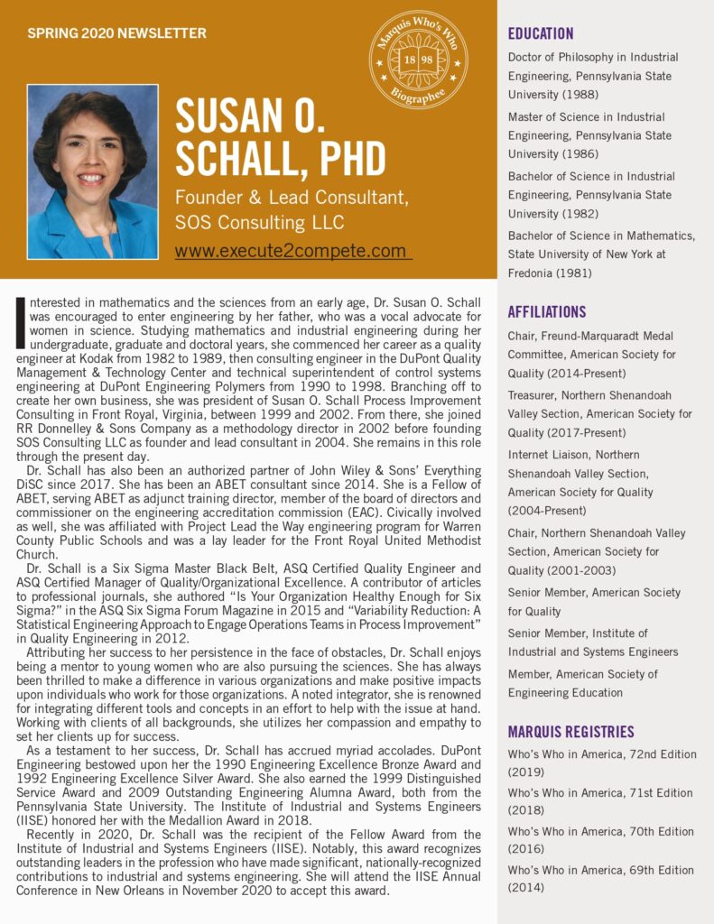 Susan Schall Newsletter Spring 2020