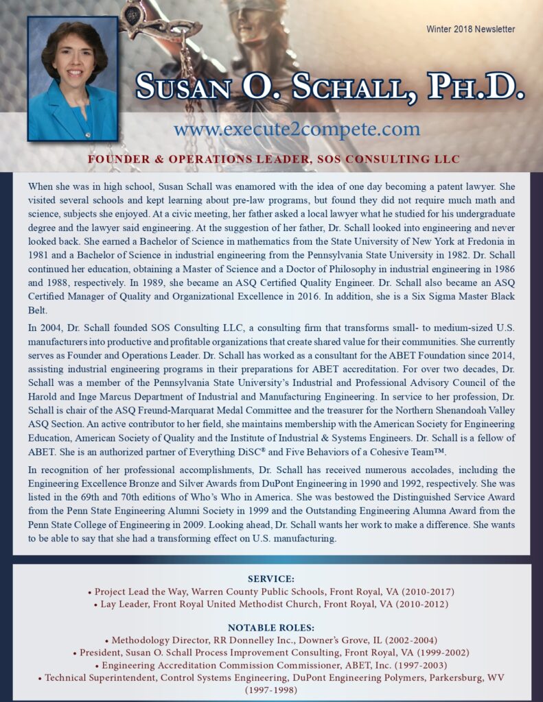 Susan Schall Newsletter Winter 2018