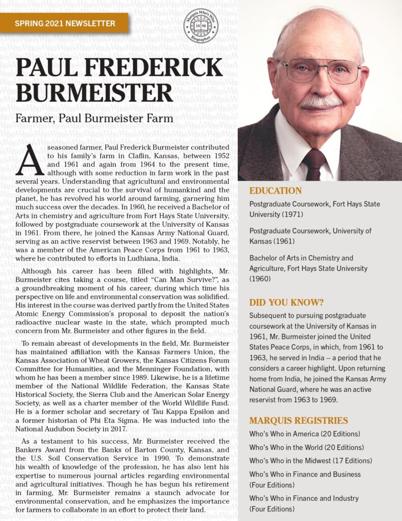 Paul Burmeister Newsletter Spring 2021