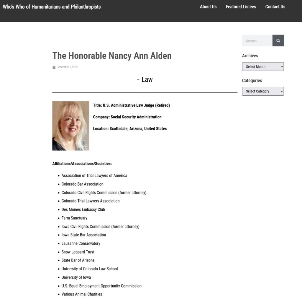 Nancy Alden Humanitarian Screenshot