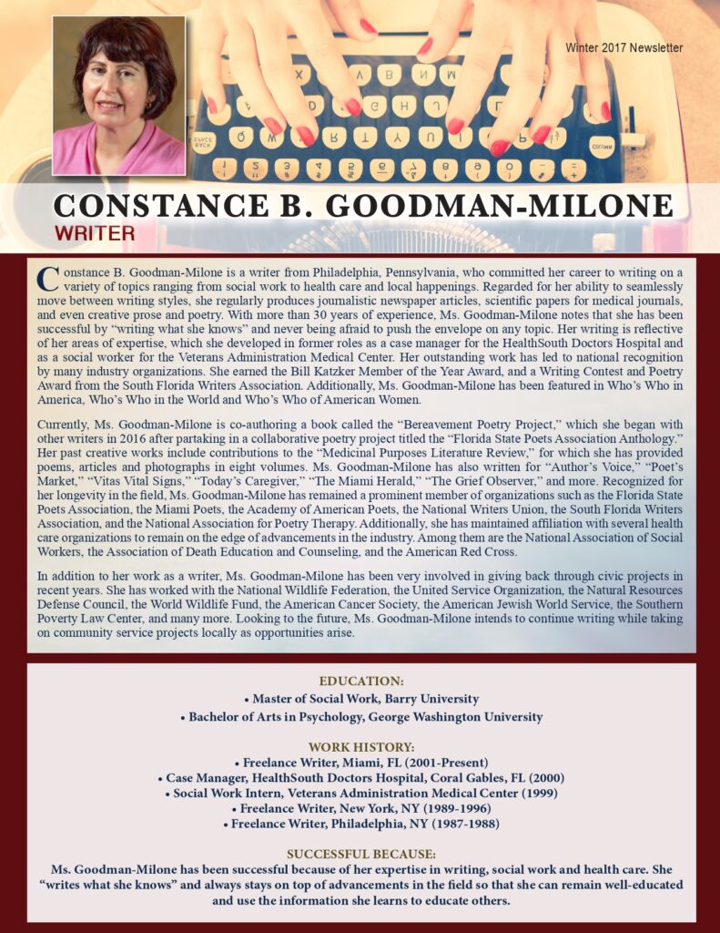 Connie Goodman-Milone Newsletter