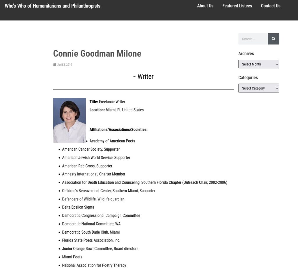 Connie Goodman-Milone Humanitarian Screenshot