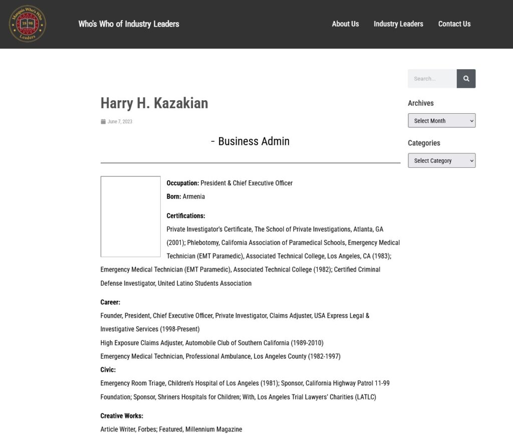 Harry Kazakian Industry Leaders