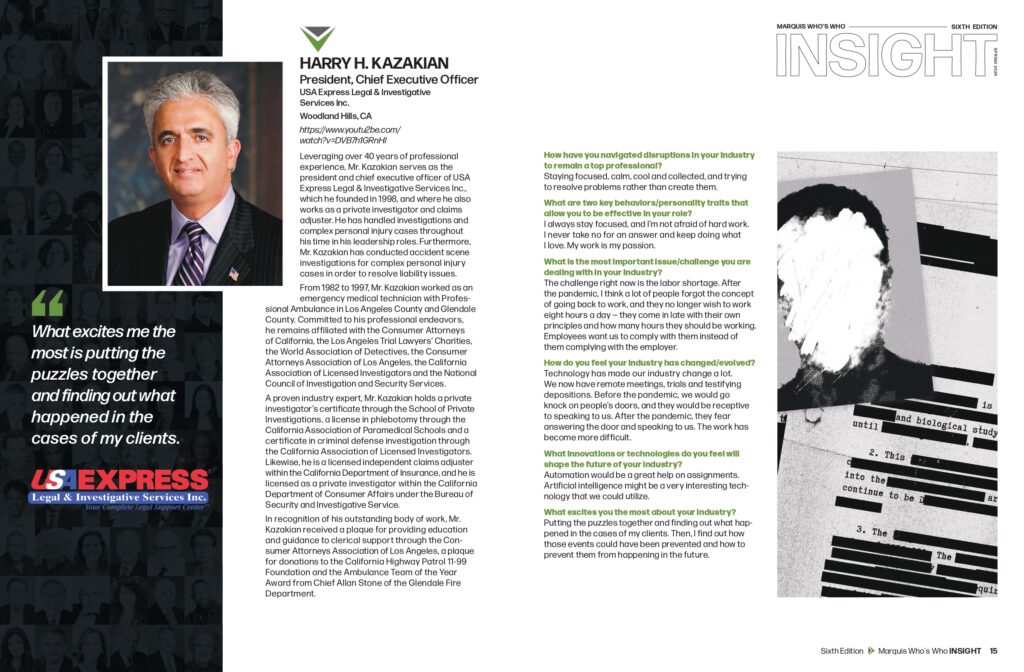 Harry Kazakian Insight Magazine