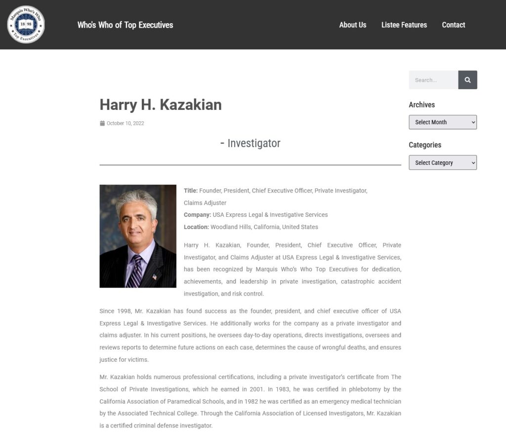 Harry Kazakian Top Executives