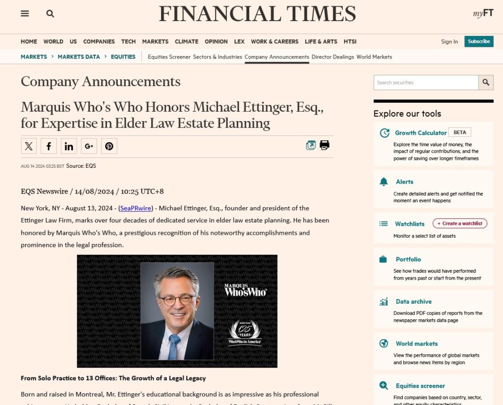 Michael Ettinger Financial Times Article