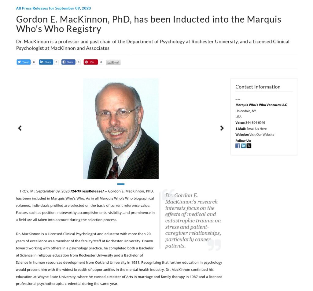 Gordon MacKinnon Legacy Press Release