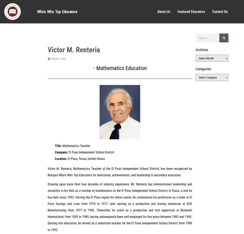 Victor Renteria Top Educators