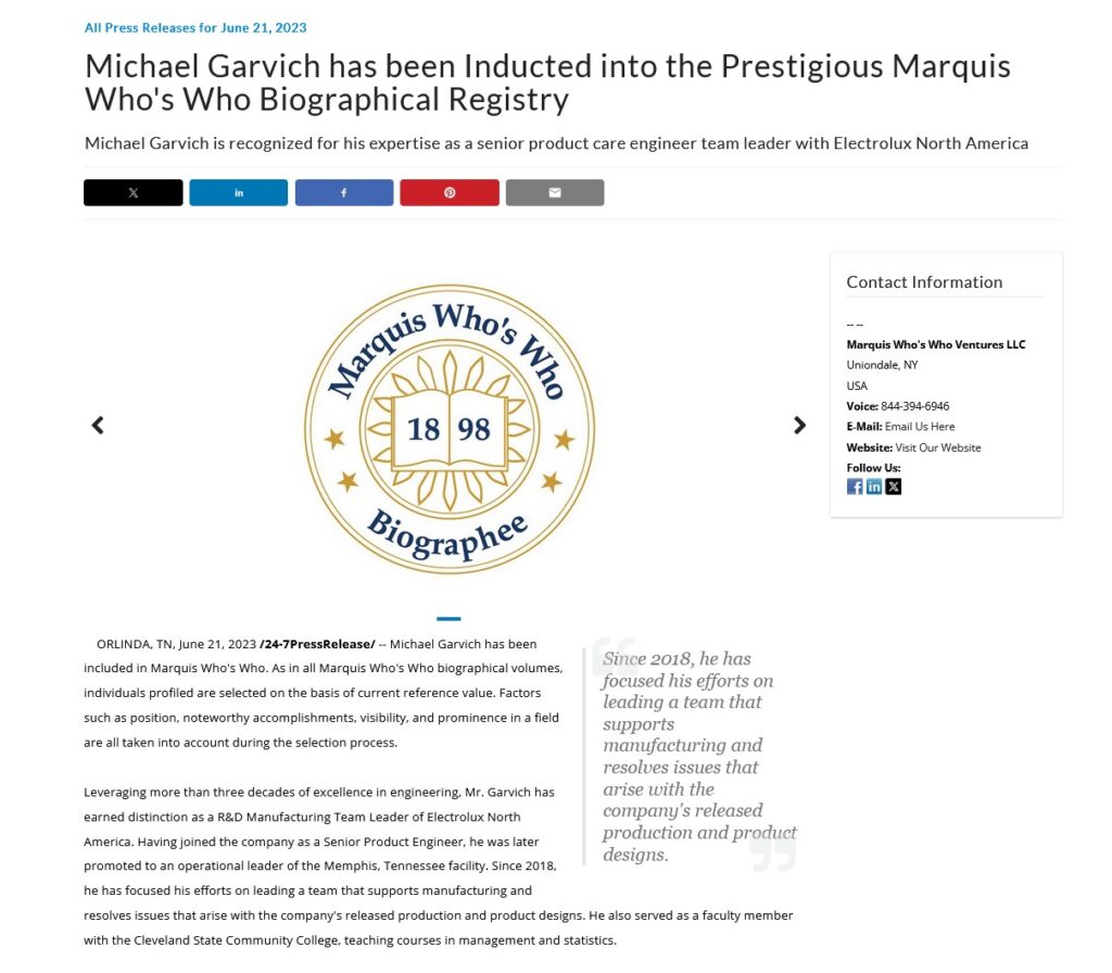 Michael Garvich Press Release