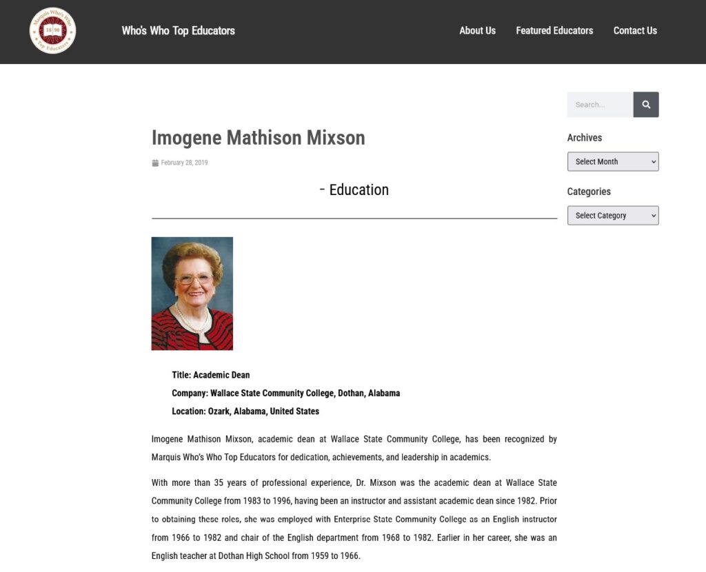 Imogene Mixson Top Educators