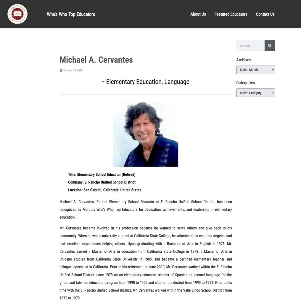 Michael Cervantes Top Educators