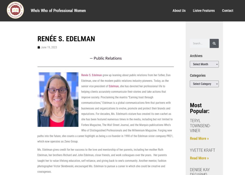 Renee Edelman Who's Who of Professional Women