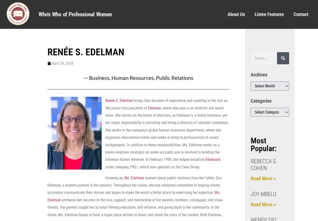 Renee Edelman Who's Who of Professional Women