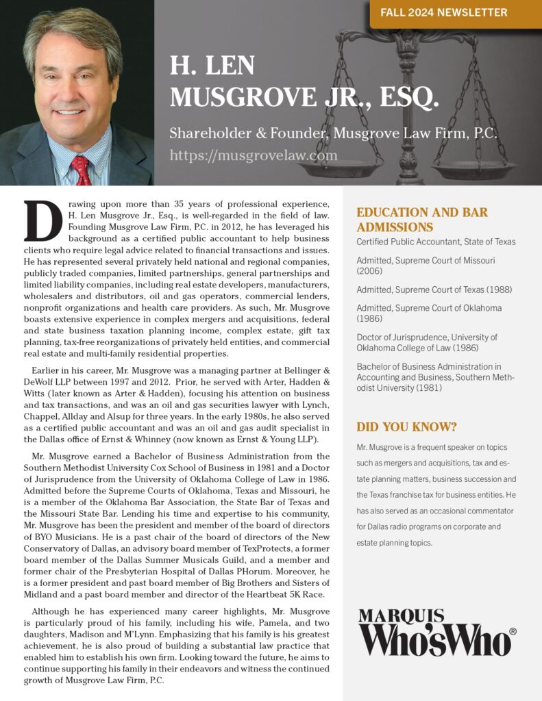 H. Len Musgrove Newsletter