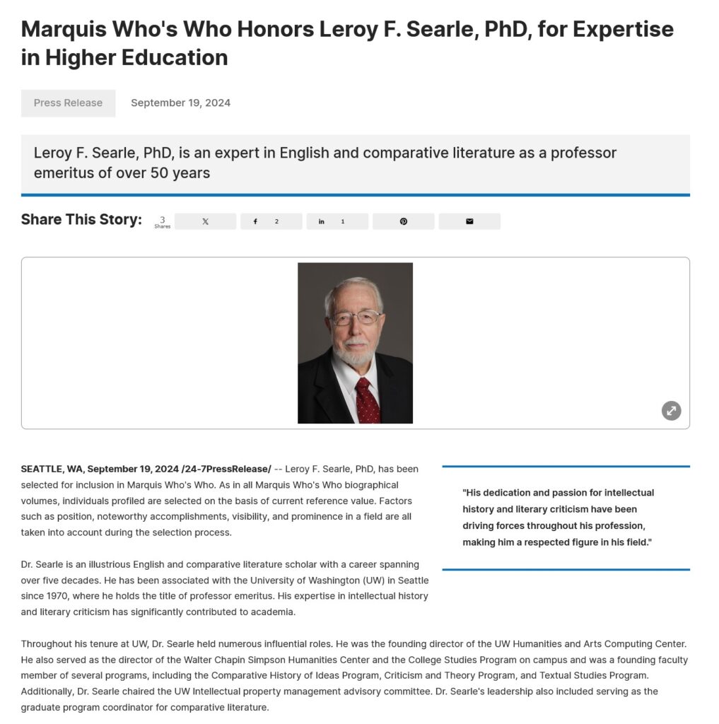 Leroy Searle Legacy Press Release