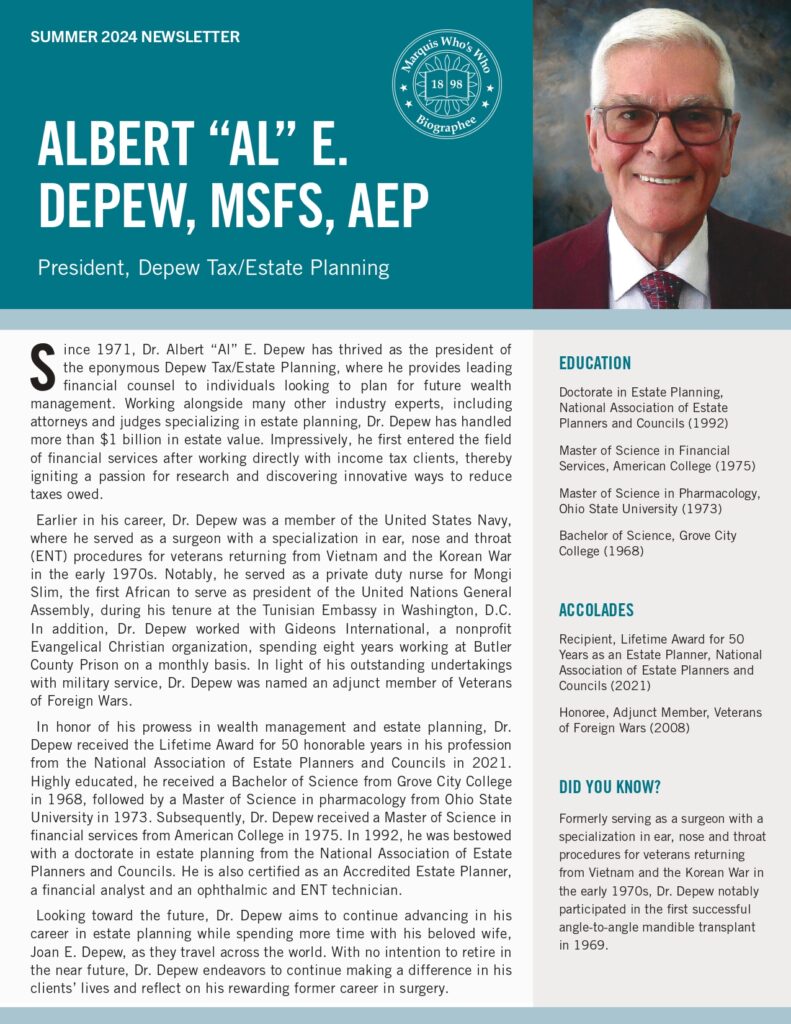 Albert Depew Newsletter