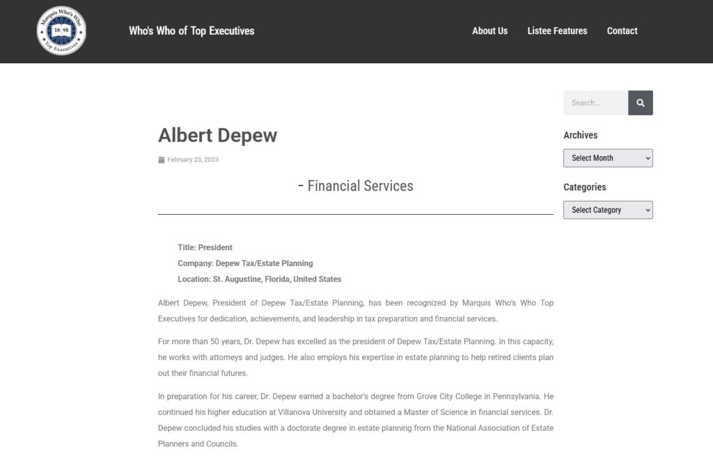 Albert Depew Top Executives