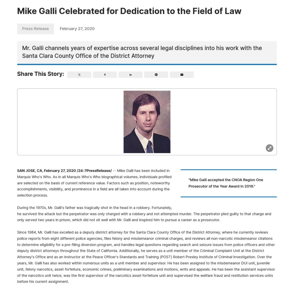 Mike Galli Legacy Press Release