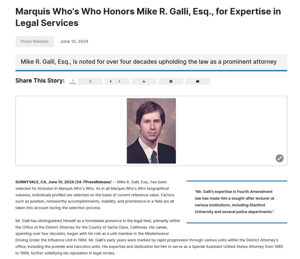 Mike Galli Legacy Press Release