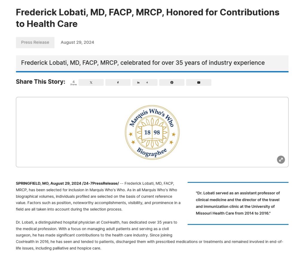 Frederick Lobati Press Release