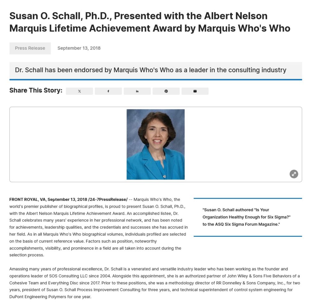 Susan Schall Lifetime Achievement