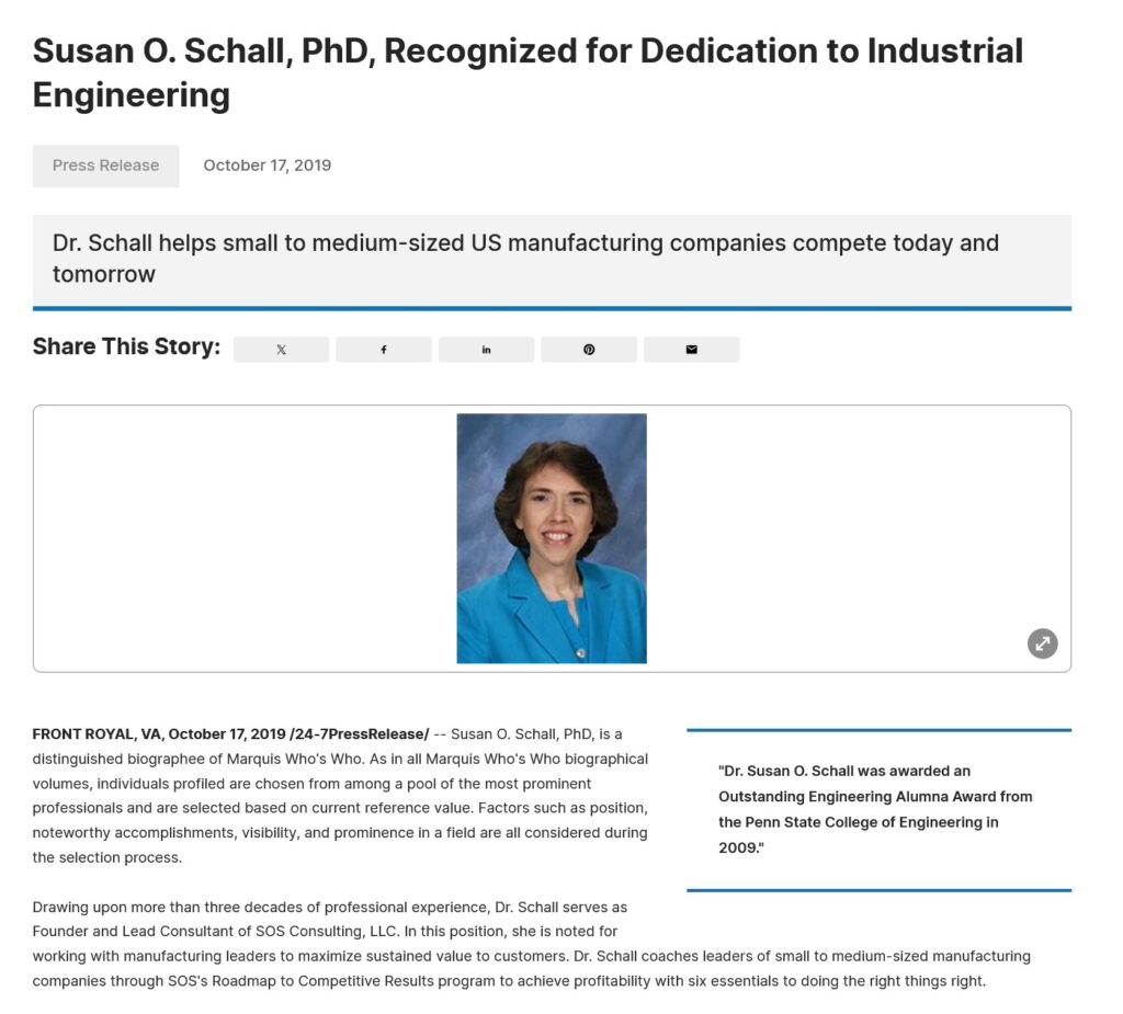 Susan Schall Legacy Press Release