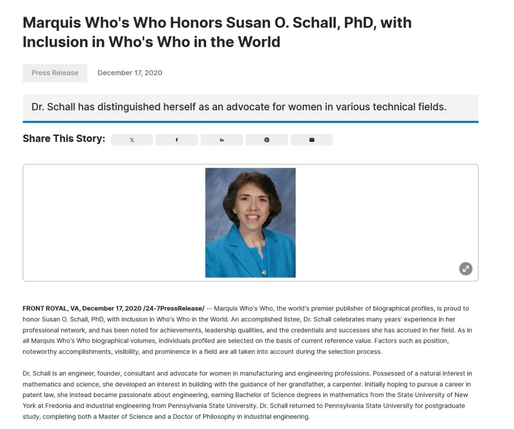 Susan Schall Who's Who in the World