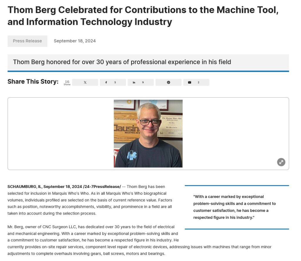 Thom Berg Press Release