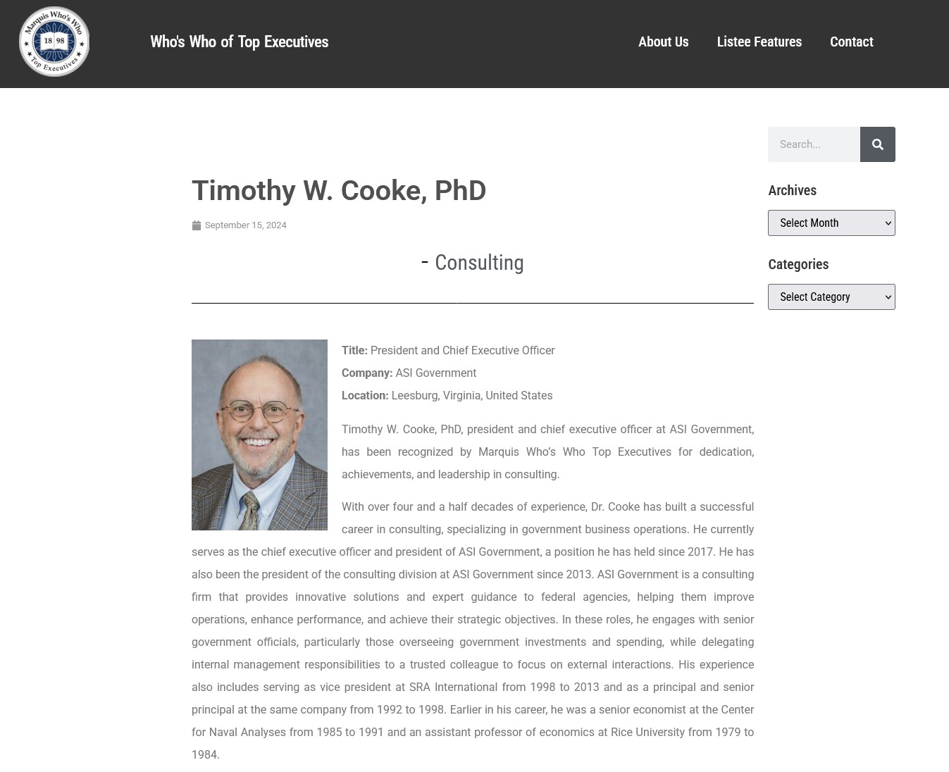 Timothy Cooke - Marquis Who's Who Spotlight