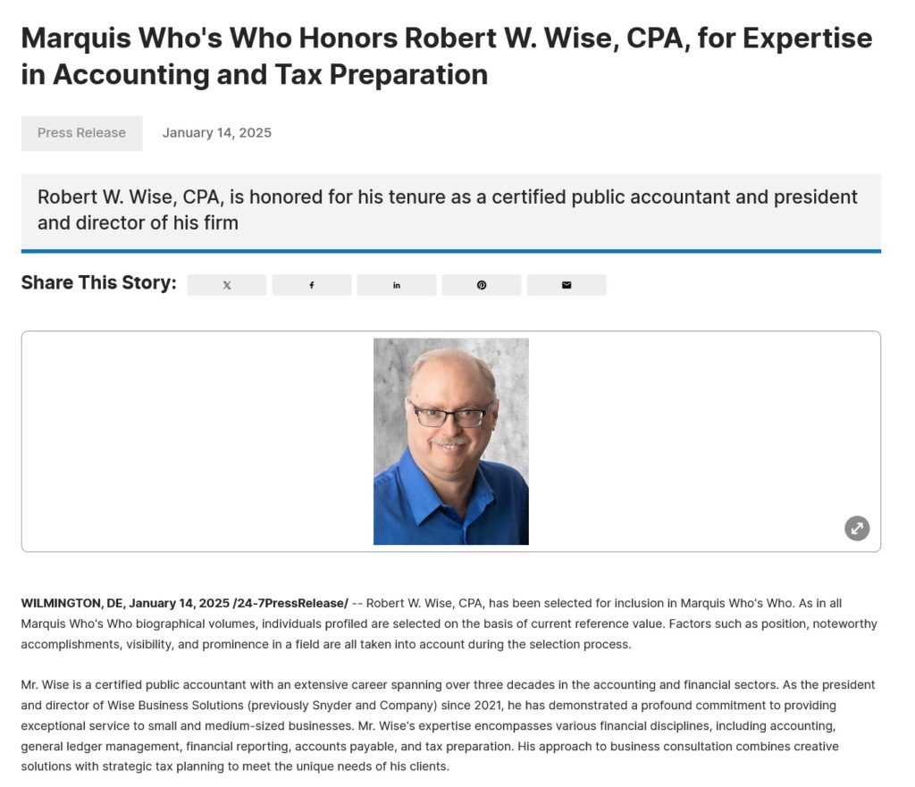Robert Wise Press Release
