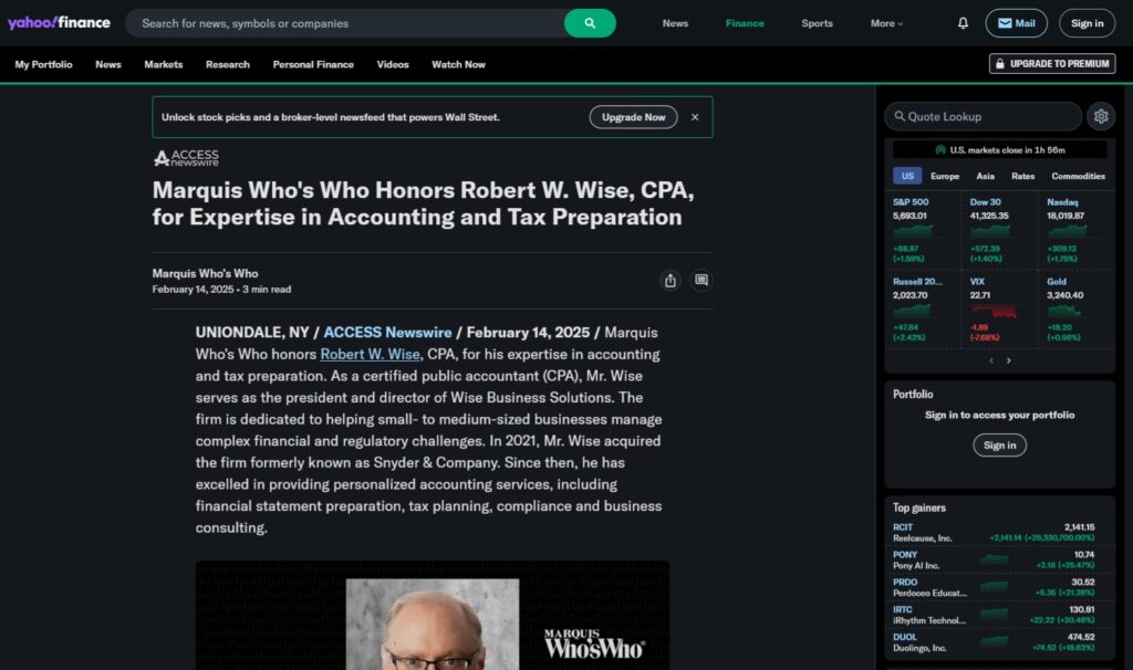 Robert Wise Yahoo! Finance