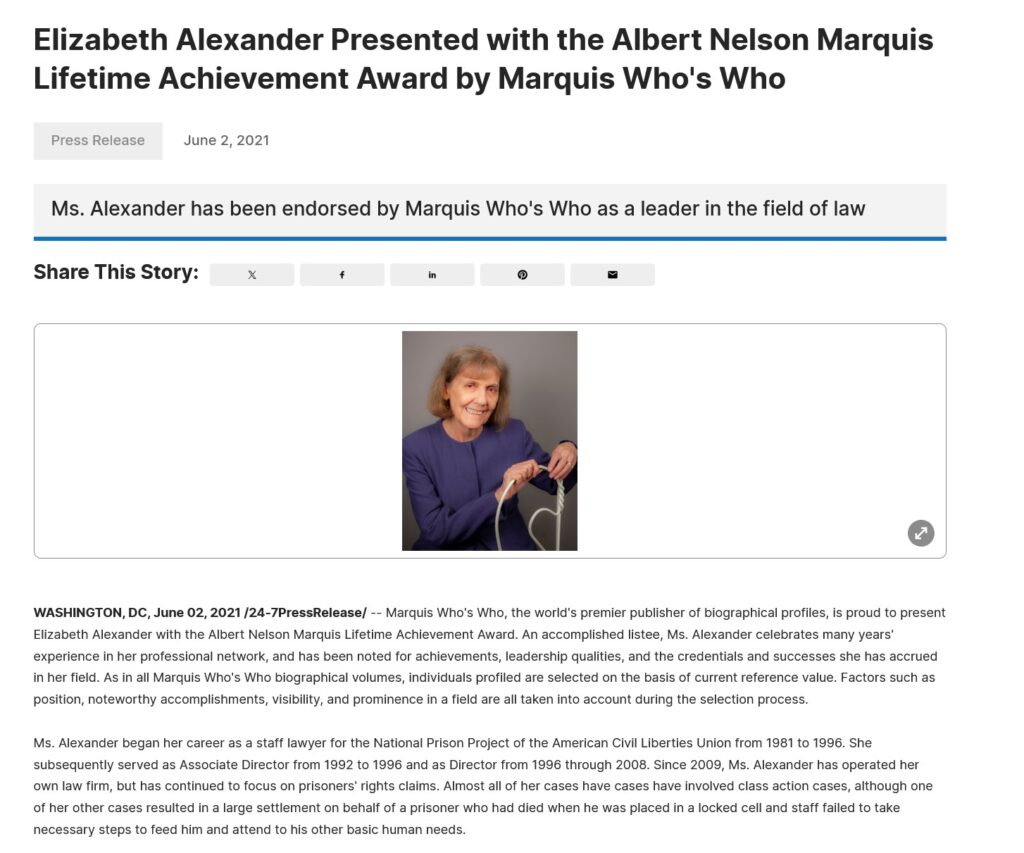 Elizabeth Alexander Lifetime Achievement